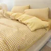 寝具セット4ピースの日本の非印刷風と水洗浄綿の厚くなったマットベッドシーツをリアクティブ染色で覆う