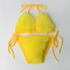 Nouveau Bikini fendu en fourrure de couleur unie pour femmes, maillot de bain en peluche,