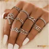 4 pezzi / set set di anelli di dichiarazione antichi tibetani Sier Gypsy Boho Knuckle Anelli per le donne Retro Vintage gioielli turchi Aneis Anill Dhgarden Otqds