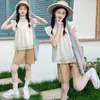 Clothing Sets Girls Pastoral Style Set Summer 2023 Trend Adolescent Children's Fashionable Flying Sleeve Top Shorts 2PCS For 3-12Y