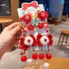 Hårtillbehör Plush Children Red Bowtie Hairpin Tassel Flower Hanfu Sticks Tang Suit Clip Cloth Chinese Year Headwear Girls