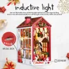 Intelligence toys Christmas Book Nook Doll House 3D Puzzle With Sensor Light Dust Cover Music Box Gift Ideas Bookshelf Insert for 231027