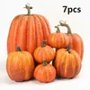 Autres fournitures de fête d'événement 7pcs citrouille artificielle Halloween décoration Thanksgiving récolte festival automne bricolage artisanat décoration de fête accessoires 231027