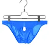 Mutande da uomo sexy slip anteriori con foro per il cazzo intimo a vita bassa mutandine perizoma in seta di ghiaccio scava fuori lingerie buerotica aperta