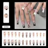 False Nails 24st Fashion Black White Long Square With Rhinestones French Fake Ballet Coffin Full Cover Nail Tips Tryck på