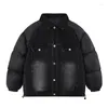 Vestes pour hommes Rétro Denim Patchwork Coton Rembourré Veste Hommes Épaissir Chaud Lâche Parkas Streetwear Hip Hop Manteau Mâle