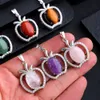 Natural Stone Crystal Carving Oval Apple Charms Tiger Eye Rose Quartz Rhinestone Women Pendants For Necklace Jewelry Making