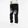 Pantalons pour hommes IFitnaEU 2023 Nouveaux produits Y2K Jeans à jambe droite pour hommes Pantalon noir Argent Glitter imprimé à la main High Street Design Ins J231028