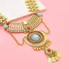 Necklace Earrings Set Vintage Gold Afghan Gypsy Coin Statement For Women Colorful Acrylic Gemstone Pendant Ethnic Dress