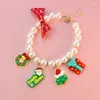 Hundehalsbänder Weihnachten Haustier Perlenhalsband Schleife Geschenk Elch Schneemann Anhänger Katze Halskette verstellbar für Welpenbedarf