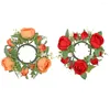 Candle Holders 2pcs Flower Rings Wreaths Artificial Rose Wreath For Pillar Candles Table Centerpiece