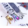 Arts And Crafts Colour 304 Stainless Steel St Spoon Chopsticks Combination Creative Titanium Plating Portable Tableware 7 Sets W9595 Dhoi4