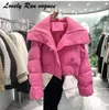 Frauen Daunenparkas Thinken Crop Jacke Frauen Pelz Rollkragen Langarm Warme Weibliche Parka Mantel 2023 Winter Straße Lose Puffer Cottonpadded 231027