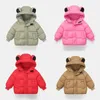 Пуховое пальто, осенняя детская куртка на хлопковой подкладке, зимняя куртка с медвежьими ушками и капюшоном для мальчиков и девочек, детская одежда, теплая повседневная одежда 231027