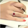 Anneaux de mariage pour femmes Sier couleur bague de fiançailles coeur rouge zircon cubique élégant luxe Bijoux Drop Drop livraison Dhgarden Otiy2