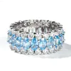 Fina smycken S925 Sterling Silver Wedding Engagement Ring VVS Blue Sapphire Moissanite Eternity Diamond Women's