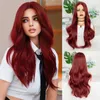 yielding Synthetic Wigs Lace wig for women with medium wine red long curly hair and large wavy curls