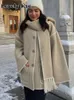 Мужские толстовки с капюшоном, винтажное однотонное шерстяное пальто для женщин, 2023, элегантное осеннее однобортное пальто с шарфом, женская роскошная верхняя одежда для улицы 231027