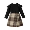 Ensembles de vêtements Focusnorm 1-6Y Mode Automne Enfants Filles Vêtements 2pcs Tenues À Manches Longues O Cou À Volants Hauts Bouton Plaid A-ligne Jupes