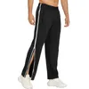 Men's Pants Mid-Rise Men Sweatpants Elastic Waistband Pockets Splicing Color Wide Leg Side Zipper Tear Away Basketball