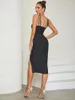 Casual Dresses Summer Black For Women 2023 Chic Silver Line V-Neck Backless Vestidos Elegant Evening Party Gown Celebrity Outfits