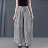 Women's Pants Women Vintage Cotton Linen Elastic Waist Wide Leg Trousers Female Casual Solid Loose Cropped Plus Size Clothing Q427