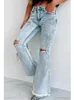 Женские джинсы, осенние синие рваные брюки с разрезом и высокой талией, женские уличные модные повседневные мешковатые джинсовые брюки, женские брюки Pantalones De Mujer
