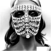 أقنعة الحفلات 2021 فاخرة FL Rhinestone Tassel Mask Maskquerde Jewelry for Women y Crystal Chain Cosplay Assplay Drop Droviour Dhkon