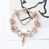 Original Pandoras 925 Silver Rose Gold Crystal Lock Pendant Bracelet DIY Beads Charm Safety Chain Bracelets Jewelry Holiday Gift226w