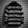 Hot selling autumn and winter new men's fashion trend color blocking long sleeved reversible elderly casual sweater knit