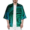 Roupas étnicas Tridimensional Vortex Traje 3D Impressão Kimono Camisa Homens Sete Pontos Manga Tops Diariamente Casual Cool Cardigan Jaquetas