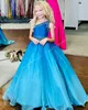 Ombre Blue Girl Pageant Dresses 2024 Crystals Beading Dress Ballgown Little Kids Birthday One-Shoulder Formal Party Wear Gowns Infant Toddler Teens Ombre-Red