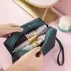 Storage Bags PU Leather Waterproof Cosmetic Bag Women Geometric Lattice Makeup Organizer Pouch Travel Skin Care Products Accessories