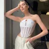 Bustiers & Corsets Lady Fashion Solid Color Tube Tops Sexy See Through Hollow Out Lace Boned Corset Vest Top Streetwear