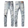 Jeans para hombre jeans morados diseñador jeans de diseñador para hombre desgastados motorista rasgado slim fit motocicleta denim para hombre moda jean mans pantalones pour hommes pantalones jeans 38
