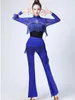 Stage Wear Rhinestones Ballroom Standard Tops Women Gothic Clothes Dance Latin Girls Mesh Patchwork Waltz Classical Tassel Pants 6XL