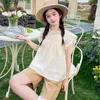 Clothing Sets Girls Pastoral Style Set Summer 2023 Trend Adolescent Children's Fashionable Flying Sleeve Top Shorts 2PCS For 3-12Y