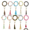 New Sile Beads Keychain Tassel Bracelet Favor Wood Beaded Key Ring Handbag Charms Women Jewelry Wristring Gift Drop Delivery Dhkjx