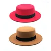 Berretti Cappello Fedora a tesa larga con nastro nero Cappelli a cilindro piatto per donna Cappellino jazz in feltro retrò stile britannico autunno inverno femminile