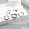 Punk Love Heart Ring Set 5 Pcs Personalidade Temperamento Zircon Sier Cor Geométrica Anéis para Mulheres Moda Goth Jóias Drop D Dhgarden Otkuw