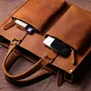 Laptoptassen ZRCX Vintage Man Handtas Aktetas Heren Schouder Crazy Horse Echt Leer Bruin Zakelijk Mode 16 Inch Tas 231027