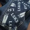 Erkekler Kot Moda Motosiklet Pantolon Mektup Baskı Deseni Fermuar Elastik Bacaklı Jean Dikiş Erkekler için Kontrast Renkler