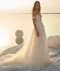 Full Puff Sleeve Beach Boho Wedding Dress for Women Off the Shoulder Princess Tulle Applicies Spets Court Train Bride Gown Vestidos de Noiva