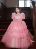 Tulle Robe de bal en bassin pour tout-petit Fleur Fleure Ruffles en couches Piping Shiny Little Glitz Girls Pageant Teens Princess Robes Organza Birthday Party Robe 403