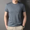 Men's T Shirts 38.8% Cotton 45.9% Bamboo Fiber T-shirt Men Short Sleeve Letter Jacquard Crew Neck Solid Color Lightweight Tee Shirt Tops