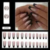 False Nails 24Pcs Pink Black French Ballerina Rhinestones Fake Full Cover Square Short Nail Tips Press On Manicure Tools