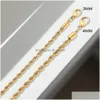 Twisted Rope Chian Armband For Woman Hip Hop Punk 4mm Gold Color rostfritt stål halsband mode smycken droppleverans dhgarden otlcl
