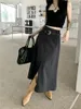 Skirts Alien Kitty Grey Long All Match Women Loose Autumn Gentle Chic Slim 2023 Solid Office Lady Daily High Street Fashion