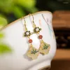 Kolczyki stadnorskie Panjbj 925 Sterling Silver Lotus A Jade Earring for Women Girl Ethnic Style Classics Paintings Biżuter Wholesale