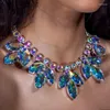 Pendant Necklaces 2023 Colorful Rhinestone Big Gem Necklace Choker Charm Jewelry For Women Crystal Leaf Collar Bib